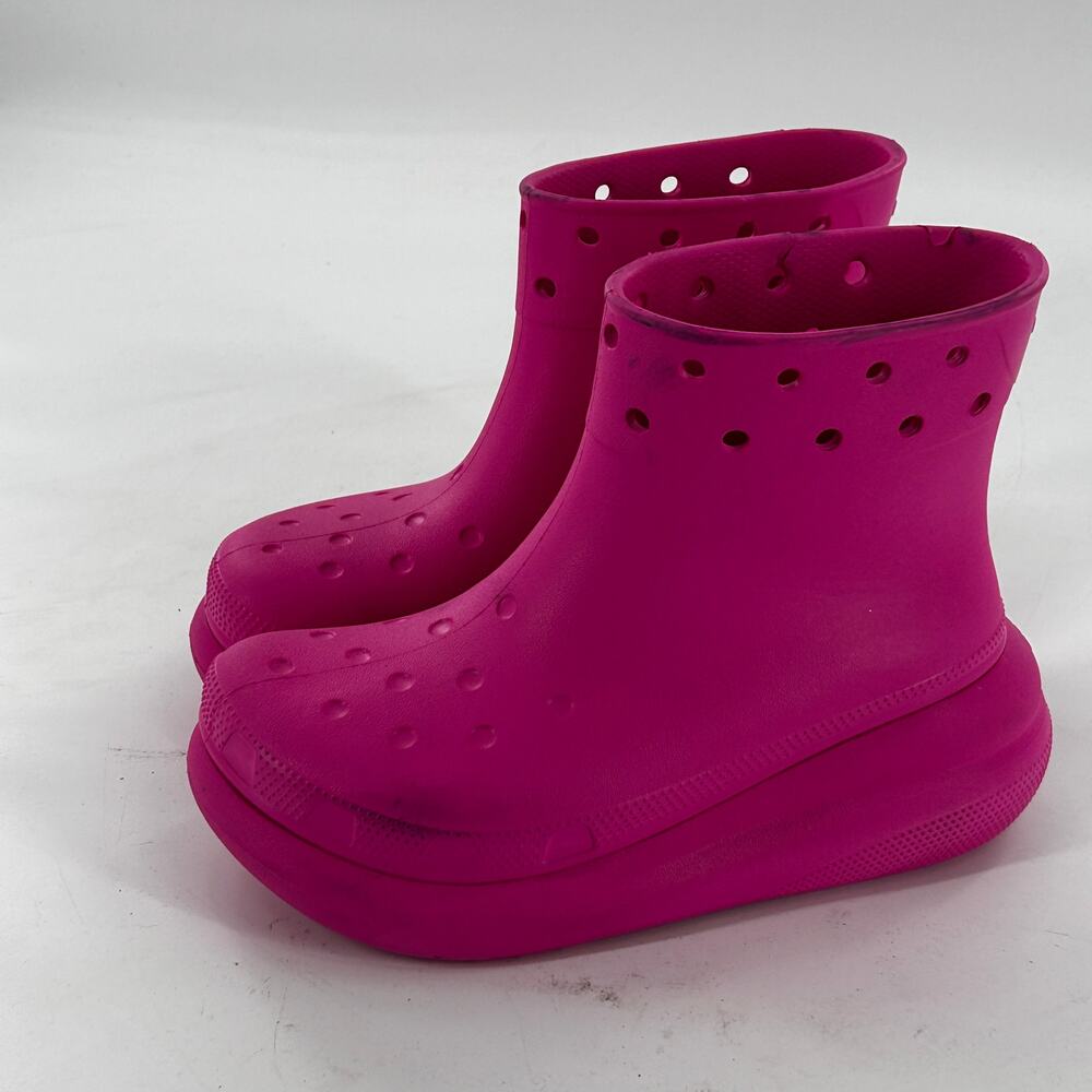 Crocs Crush Rain Boots 6 Pink Ankle Booties Slip On Comfort Glam View 3